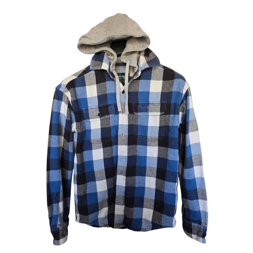 American Eagle Hooded Flannel Shirt Mens XS Blue Plaid Buffalo Check hoodie‎